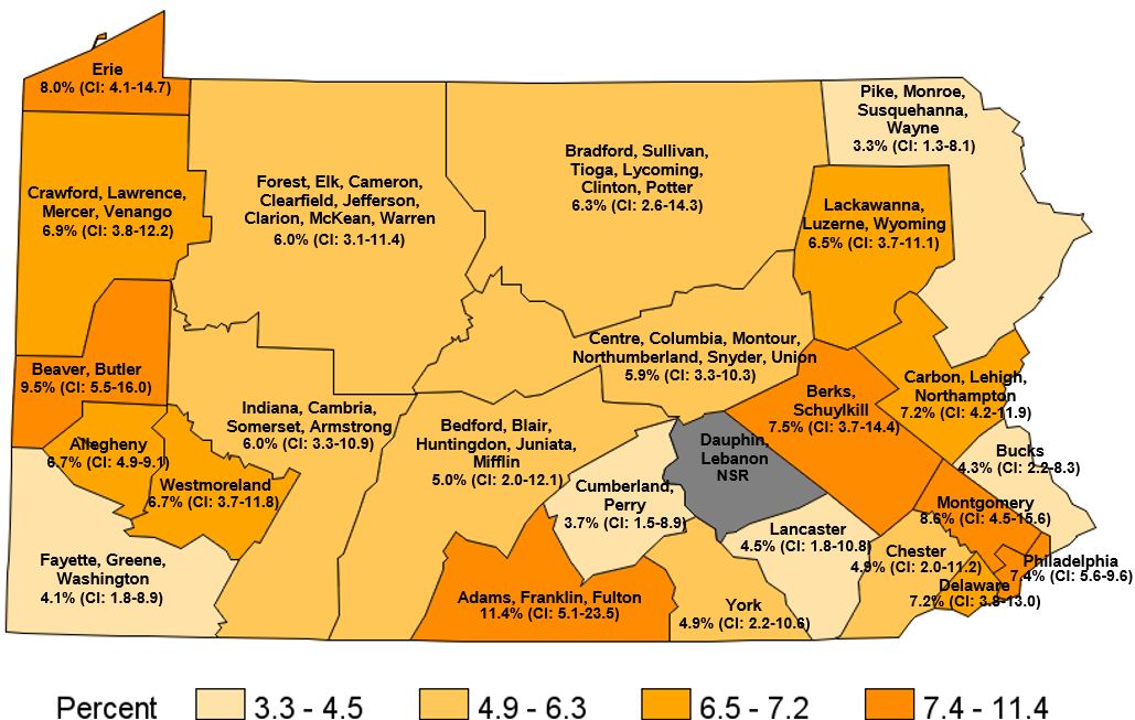 At Risk for Problem Drinking, Pennsylvania Regions, 2021